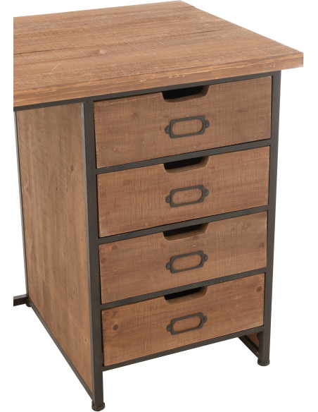 Bureau industriel chic 4 tiroirs en Bois MDF Naturel Verre Transparent Métal Noir Sinastra - 7