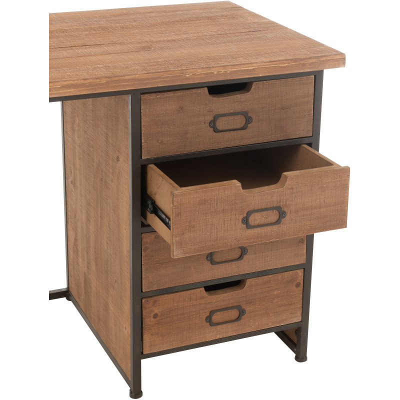 Bureau industriel chic 4 tiroirs en Bois MDF Naturel Verre Transparent Métal Noir Sinastra - 8