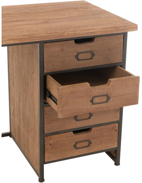 Bureau industriel chic 4 tiroirs en Bois MDF Naturel Verre Transparent Métal Noir Sinastra - 8