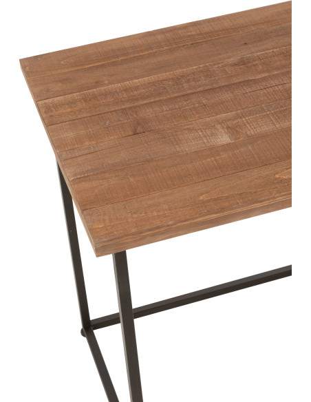 Bureau industriel chic 4 tiroirs en Bois MDF Naturel Verre Transparent Métal Noir Sinastra - 9