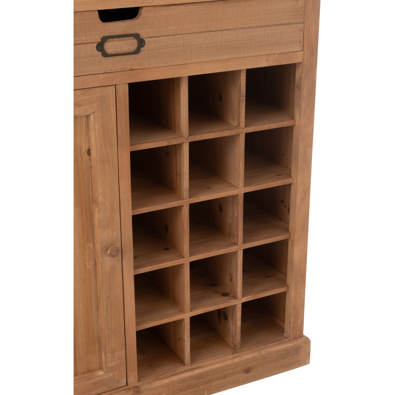 Grand Buffet industriel chic Haut 1 porte 1 tiroir 2 étagères 15 range-bouteilles en Bois MDF Naturel Verre Transparent Métal No