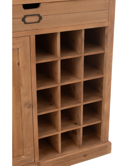 Grand Buffet industriel chic Haut 1 porte 1 tiroir 2 étagères 15 range-bouteilles en Bois MDF Naturel Verre Transparent Métal No