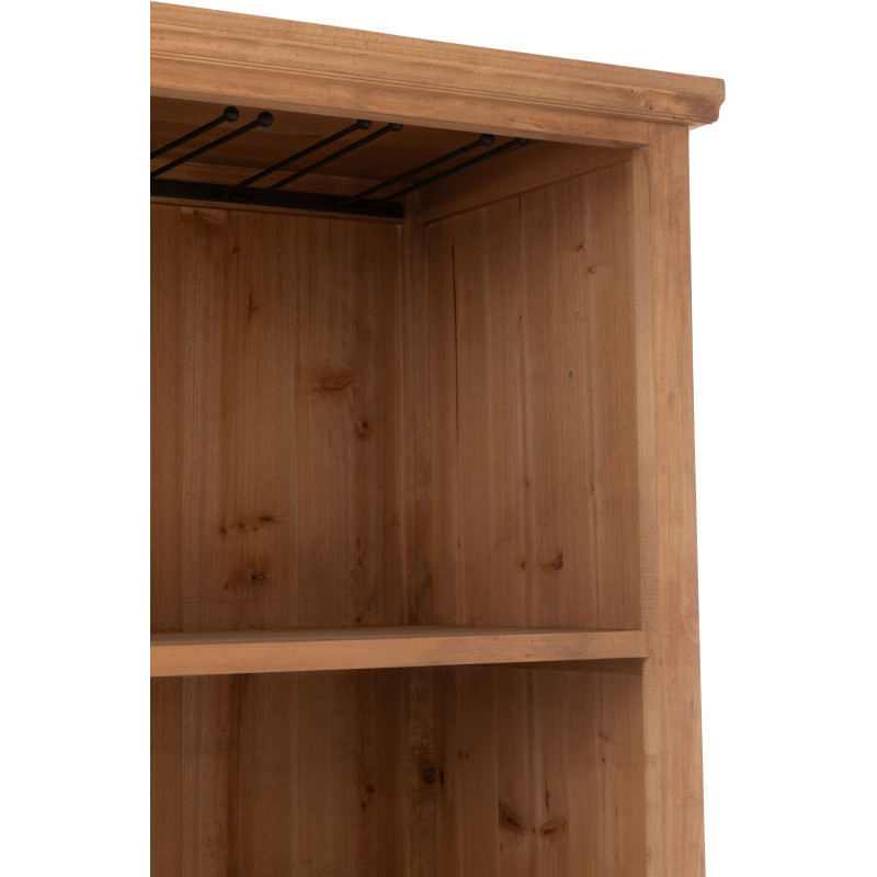 Grand Buffet industriel chic Haut 1 porte 1 tiroir 2 étagères 15 range-bouteilles en Bois MDF Naturel Verre Transparent Métal No