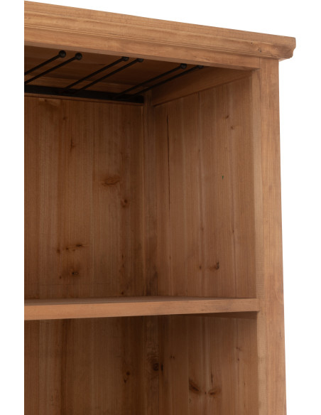 Grand Buffet industriel chic Haut 1 porte 1 tiroir 2 étagères 15 range-bouteilles en Bois MDF Naturel Verre Transparent Métal No