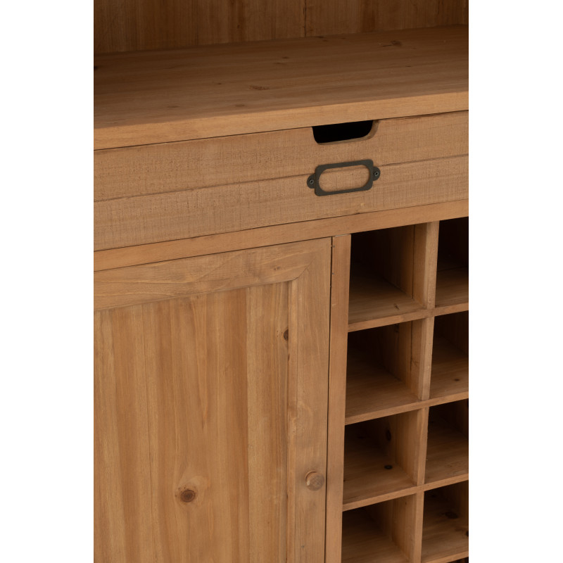 Grand Buffet industriel chic Haut 1 porte 1 tiroir 2 étagères 15 range-bouteilles en Bois MDF Naturel Verre Transparent Métal No