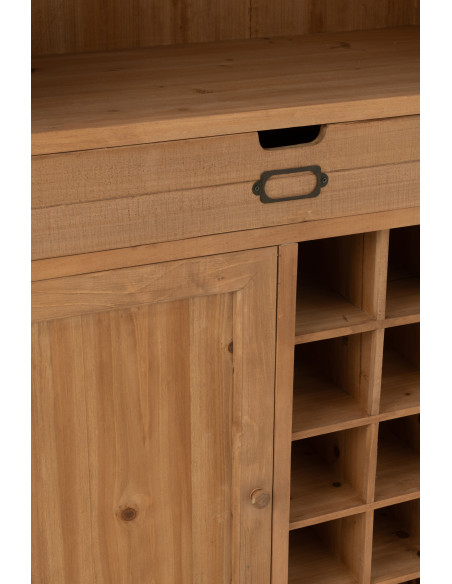 Grand Buffet industriel chic Haut 1 porte 1 tiroir 2 étagères 15 range-bouteilles en Bois MDF Naturel Verre Transparent Métal No