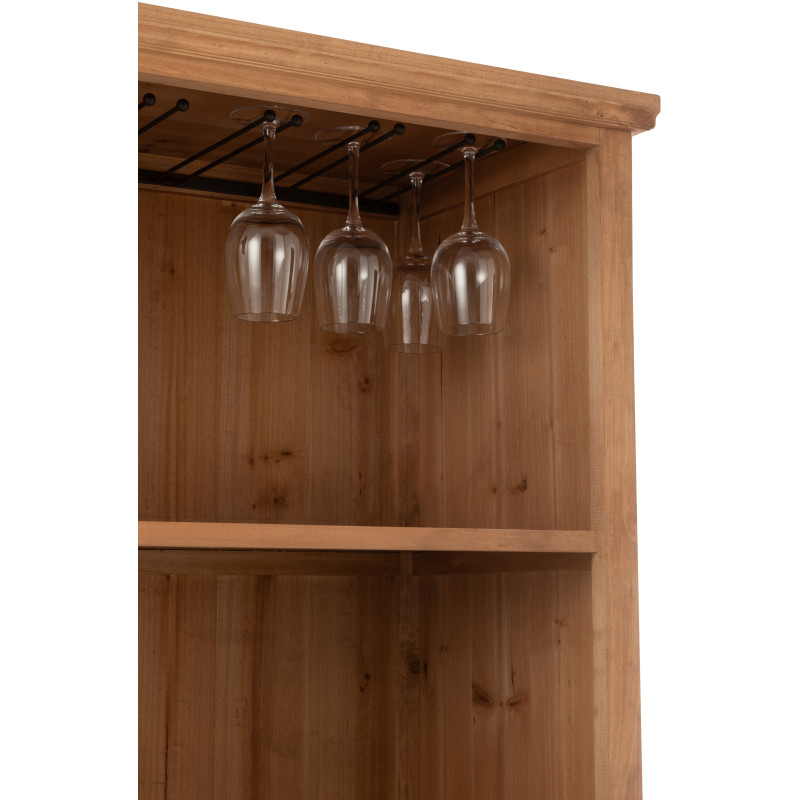 Grand Buffet industriel chic Haut 1 porte 1 tiroir 2 étagères 15 range-bouteilles en Bois MDF Naturel Verre Transparent Métal No