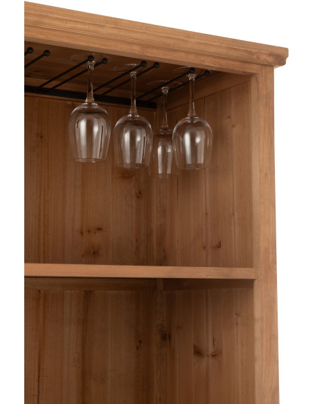 Grand Buffet industriel chic Haut 1 porte 1 tiroir 2 étagères 15 range-bouteilles en Bois MDF Naturel Verre Transparent Métal No