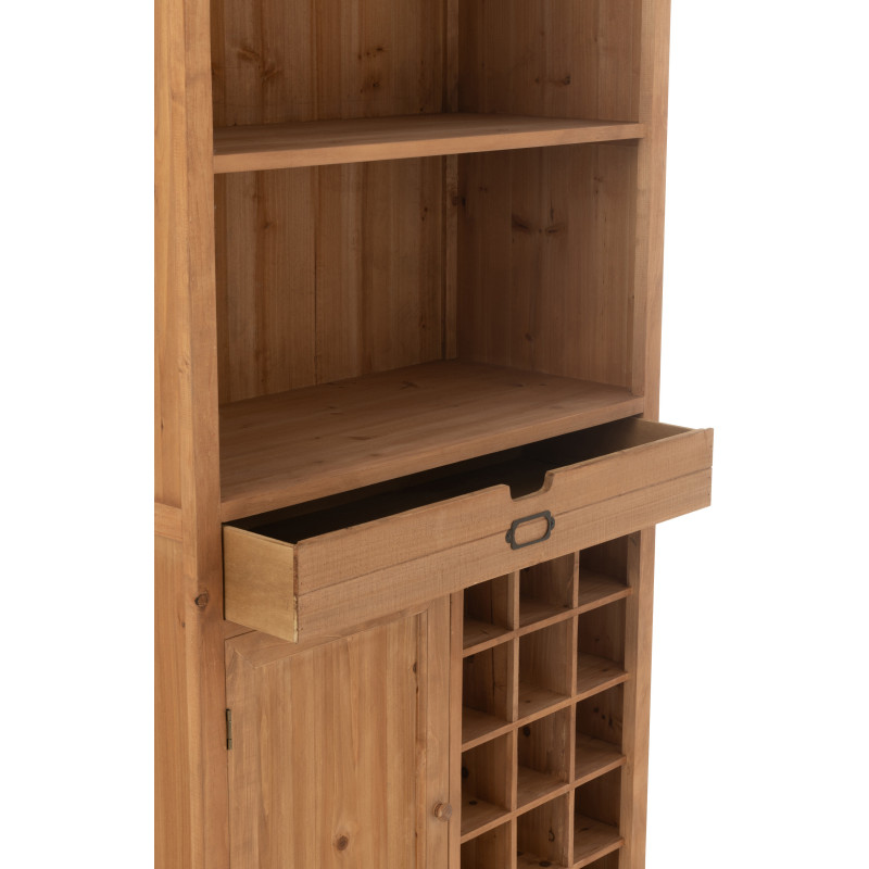 Grand Buffet industriel chic Haut 1 porte 1 tiroir 2 étagères 15 range-bouteilles en Bois MDF Naturel Verre Transparent Métal No