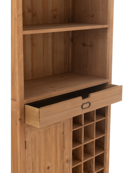 Grand Buffet industriel chic Haut 1 porte 1 tiroir 2 étagères 15 range-bouteilles en Bois MDF Naturel Verre Transparent Métal No