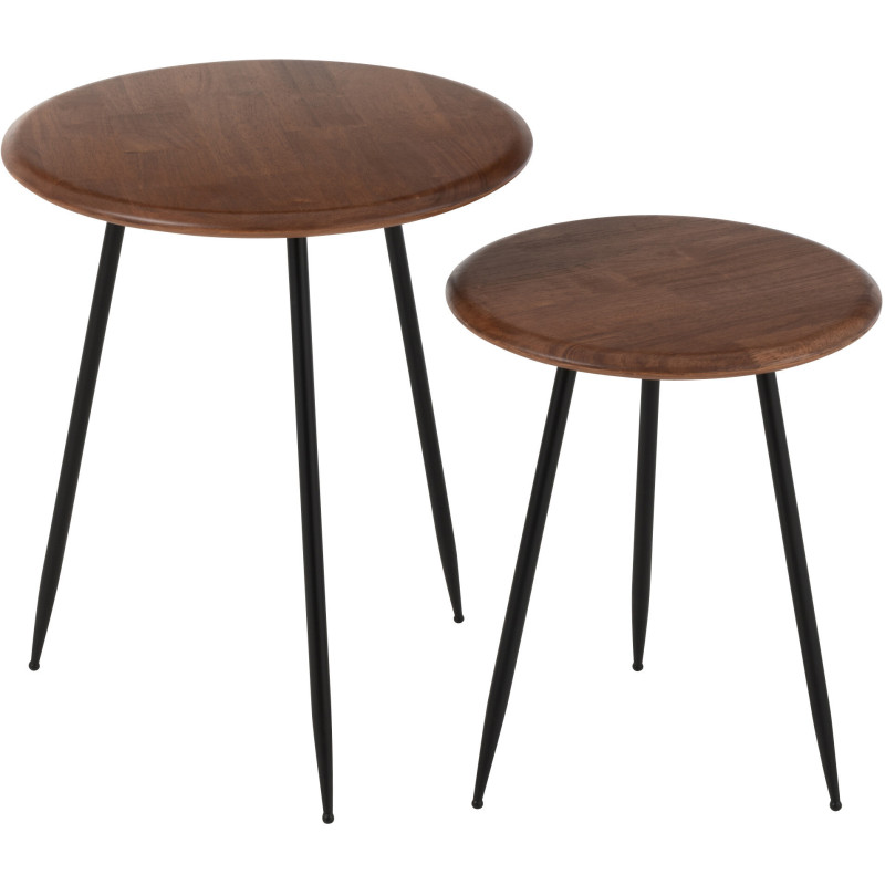 Table d'appoint moderne Ronde en Bois d'hévéa Naturel Métal Noir Neo (Lot de 2) - 1