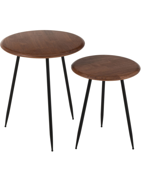 Table d'appoint moderne Ronde en Bois d'hévéa Naturel Métal Noir Neo (Lot de 2) - 1