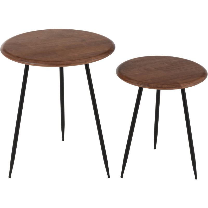 Table d'appoint moderne Ronde en Bois d'hévéa Naturel Métal Noir Neo (Lot de 2) - 2