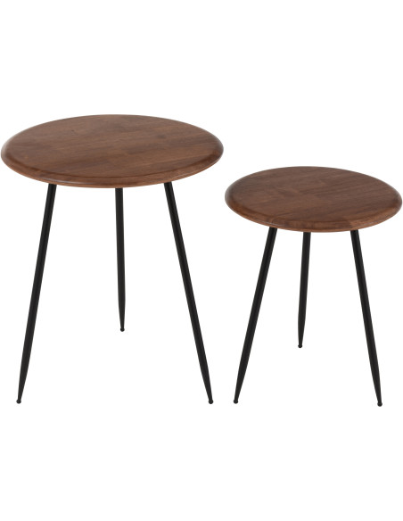 Table d'appoint moderne Ronde en Bois d'hévéa Naturel Métal Noir Neo (Lot de 2) - 2