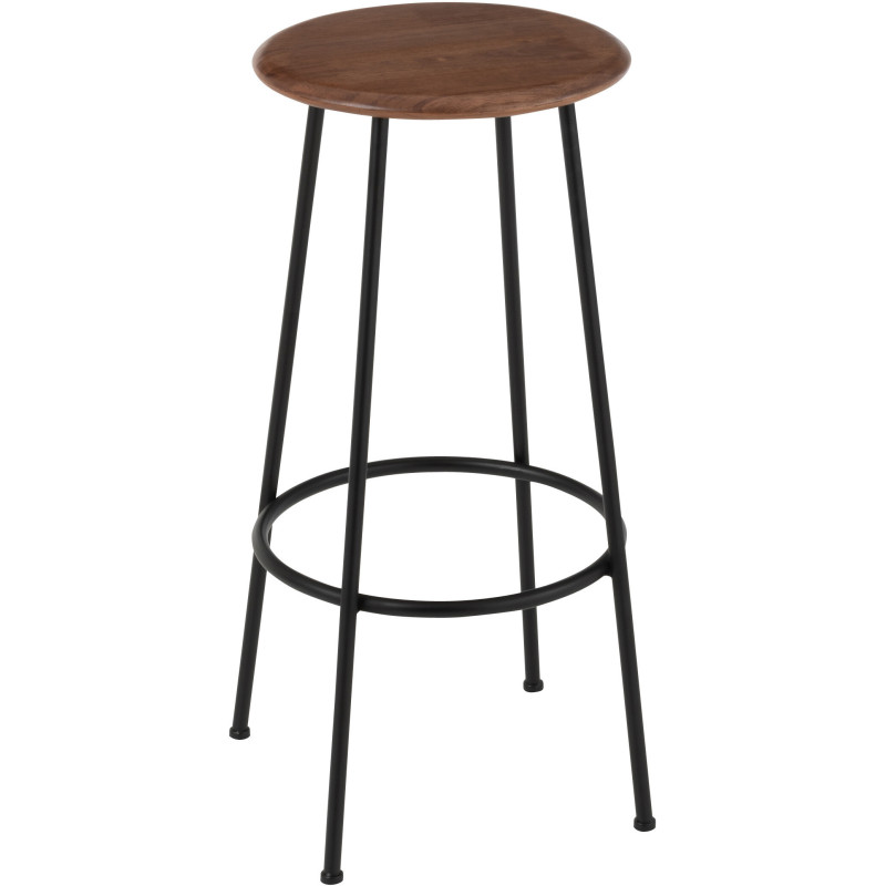 Tabouret de bar moderne Hauteur 76 cm en Bois d'hévéa Naturel Métal Noir Neo - 1