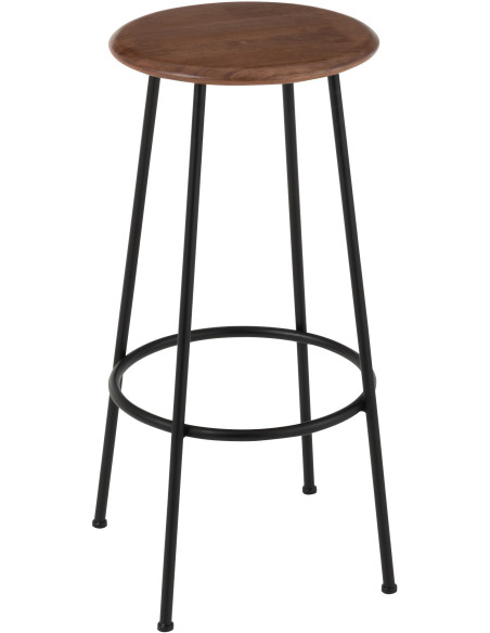 Tabouret de bar moderne Hauteur 76 cm en Bois d'hévéa Naturel Métal Noir Neo - 1