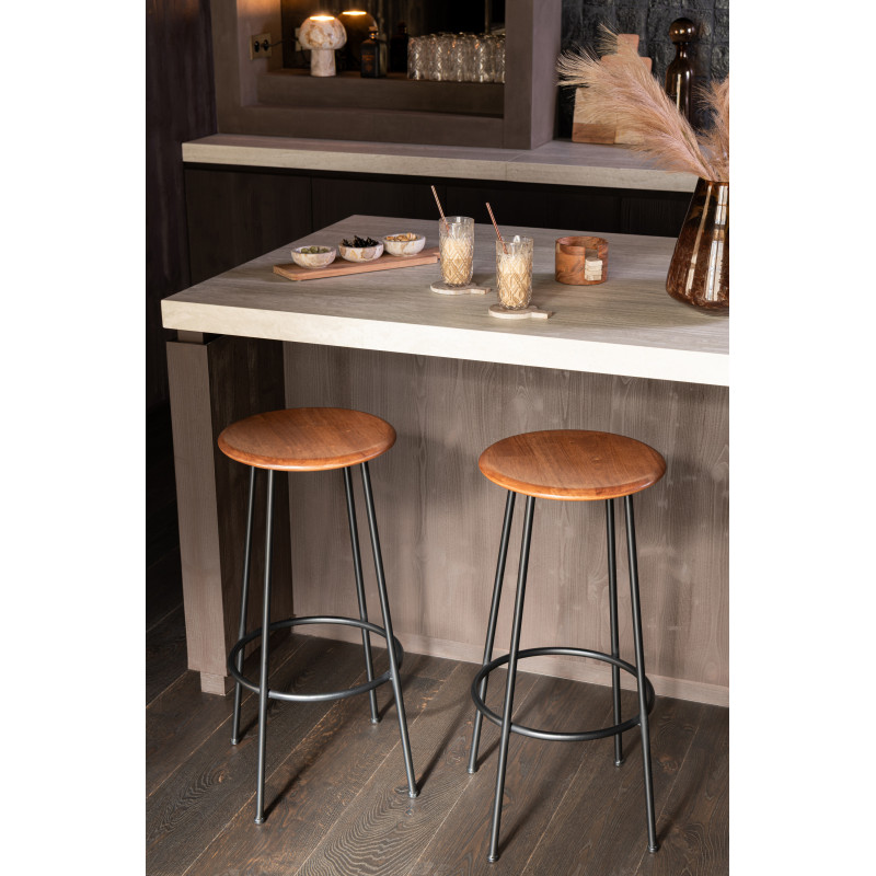 Tabouret de bar moderne Hauteur 76 cm en Bois d'hévéa Naturel Métal Noir Neo - 2