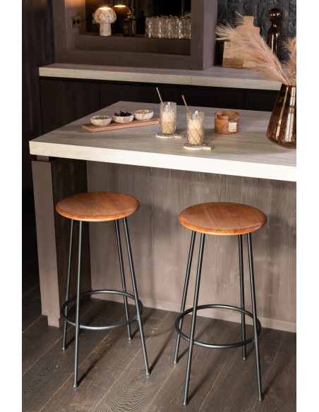 Tabouret de bar moderne Hauteur 76 cm en Bois d'hévéa Naturel Métal Noir Neo - 2