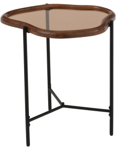 Table basse moderne Organique 50 cm en Bois Marron Verre Ambré Métal Noir Zir - 1