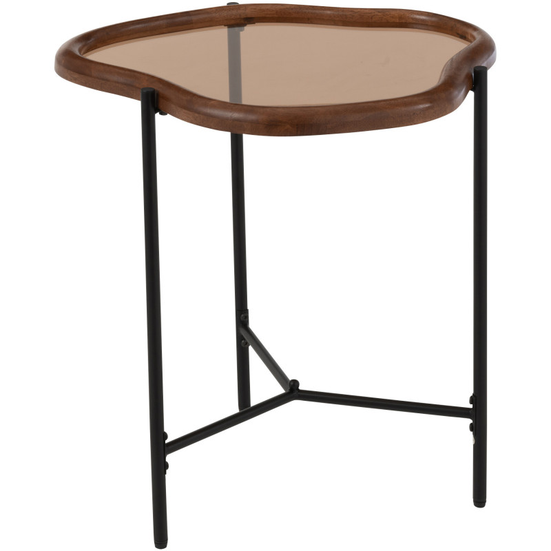 Table basse moderne Organique 50 cm en Bois Marron Verre Ambré Métal Noir Zir - 1