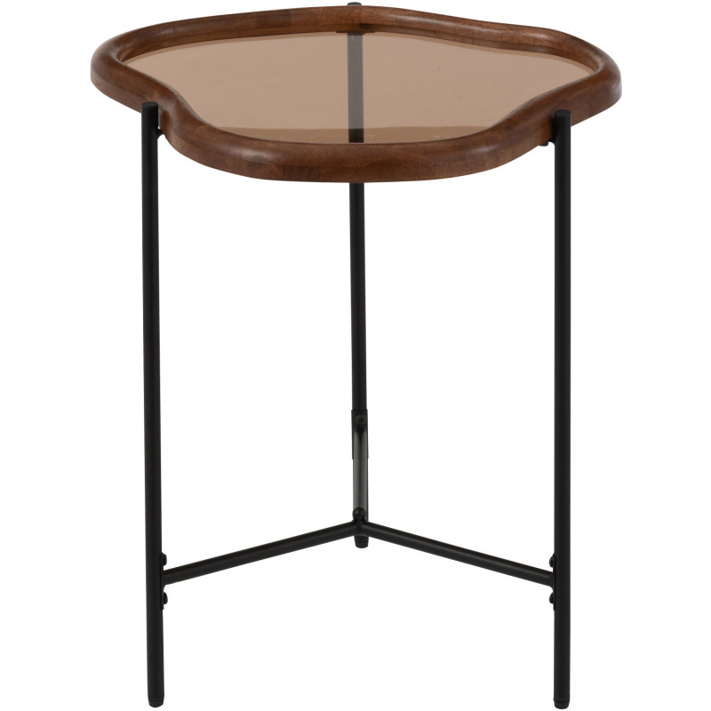 Table basse moderne Organique 50 cm en Bois Marron Verre Ambré Métal Noir Zir - 3