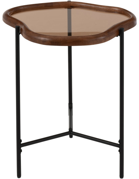 Table basse moderne Organique 50 cm en Bois Marron Verre Ambré Métal Noir Zir - 3