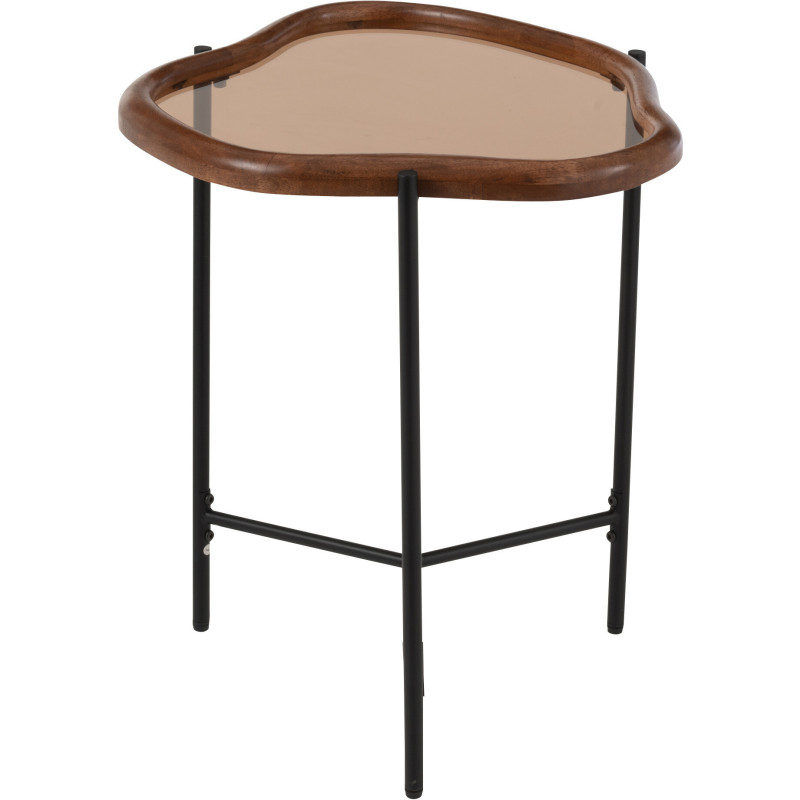 Table basse moderne Organique 50 cm en Bois Marron Verre Ambré Métal Noir Zir - 4