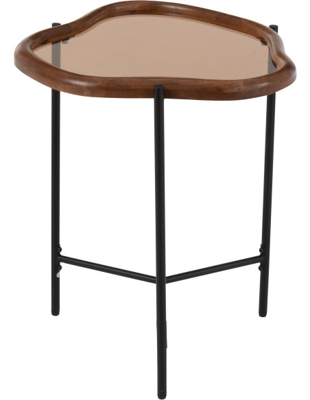 Table basse moderne Organique 50 cm en Bois Marron Verre Ambré Métal Noir Zir - 4