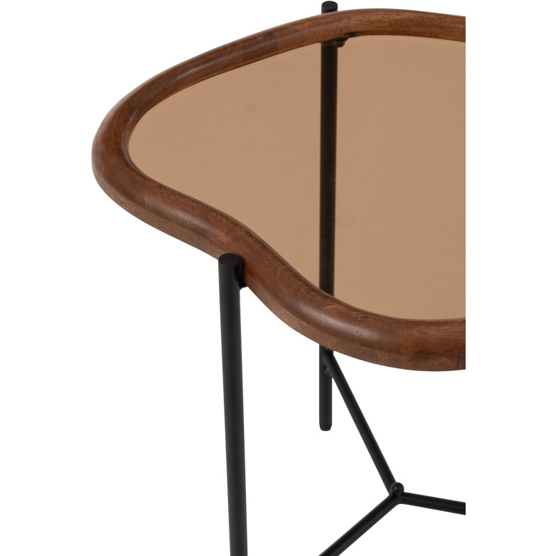Table basse moderne Organique 50 cm en Bois Marron Verre Ambré Métal Noir Zir - 6