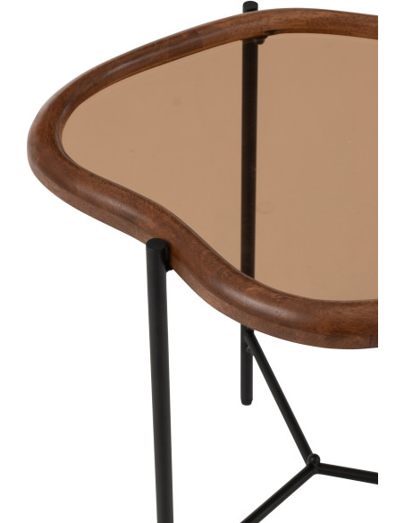 Table basse moderne Organique 50 cm en Bois Marron Verre Ambré Métal Noir Zir - 6