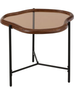 Table basse moderne Organique 64 cm en Bois Marron Verre Ambré Métal Noir Zir - 1