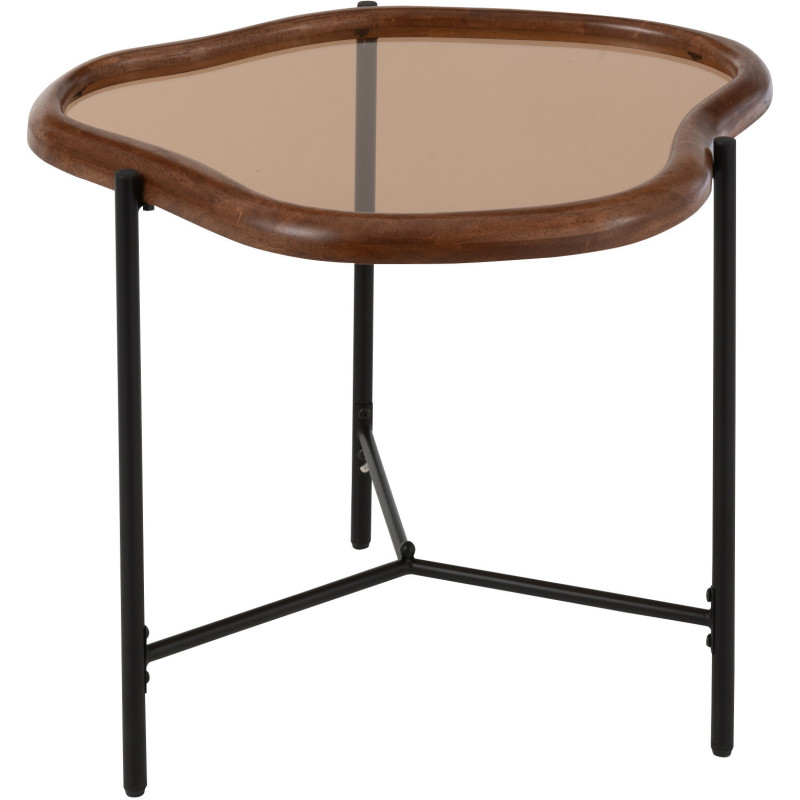 Table basse moderne Organique 64 cm en Bois Marron Verre Ambré Métal Noir Zir - 1