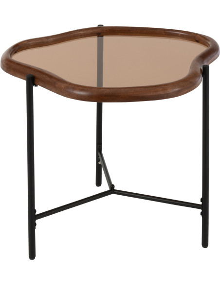 Table basse moderne Organique 64 cm en Bois Marron Verre Ambré Métal Noir Zir - 1