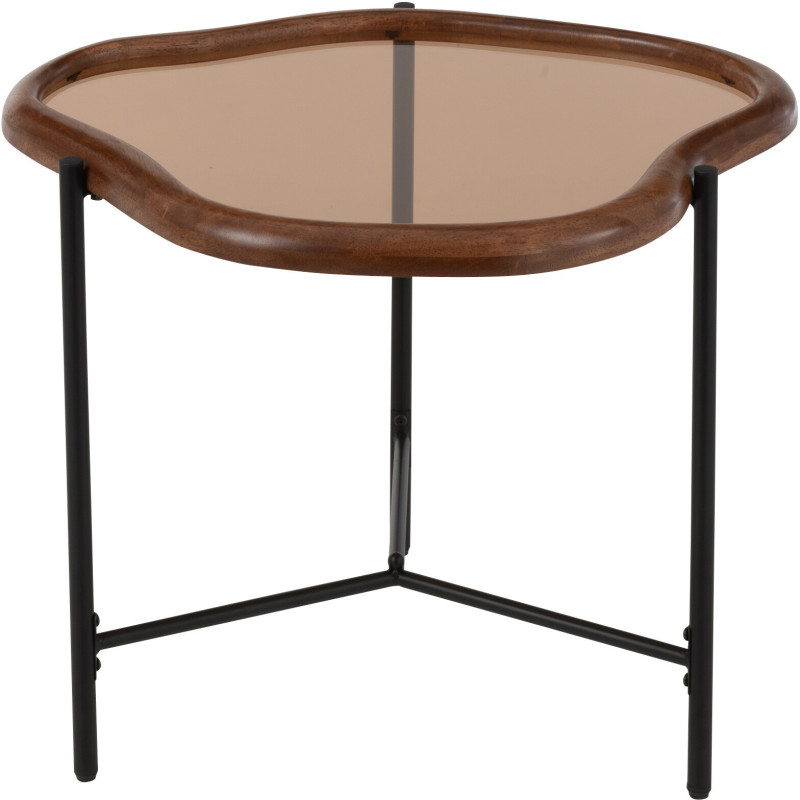 Table basse moderne Organique 64 cm en Bois Marron Verre Ambré Métal Noir Zir - 3