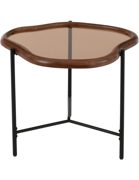 Table basse moderne Organique 64 cm en Bois Marron Verre Ambré Métal Noir Zir - 3