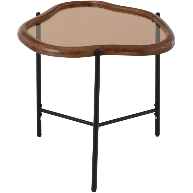 Table basse moderne Organique 64 cm en Bois Marron Verre Ambré Métal Noir Zir - 4