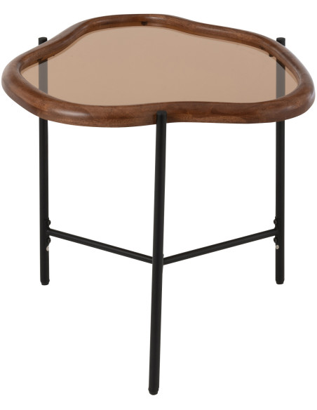 Table basse moderne Organique 64 cm en Bois Marron Verre Ambré Métal Noir Zir - 4