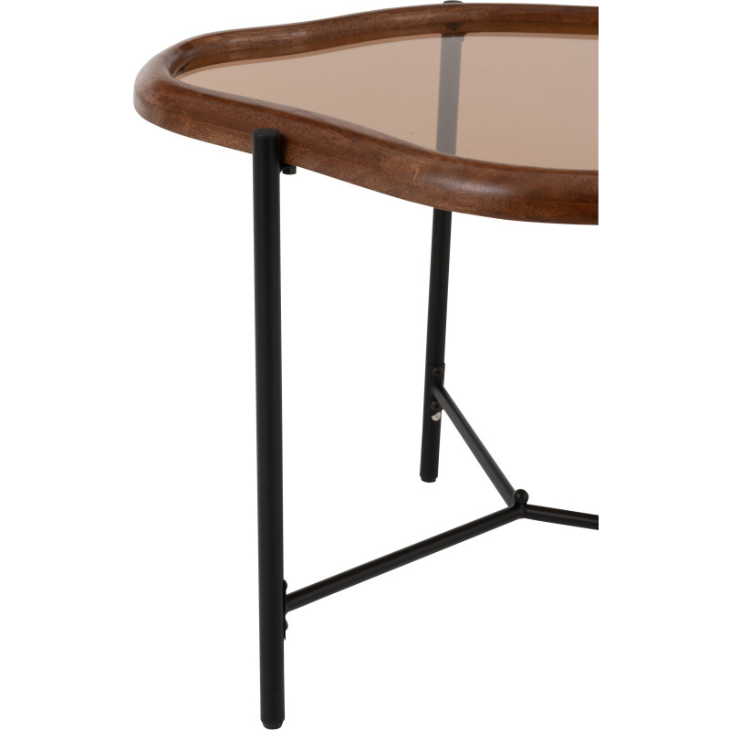 Table basse moderne Organique 64 cm en Bois Marron Verre Ambré Métal Noir Zir - 5