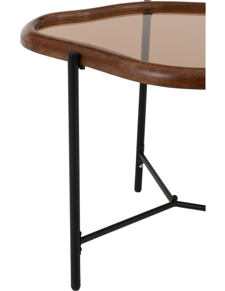 Table basse moderne Organique 64 cm en Bois Marron Verre Ambré Métal Noir Zir - 5
