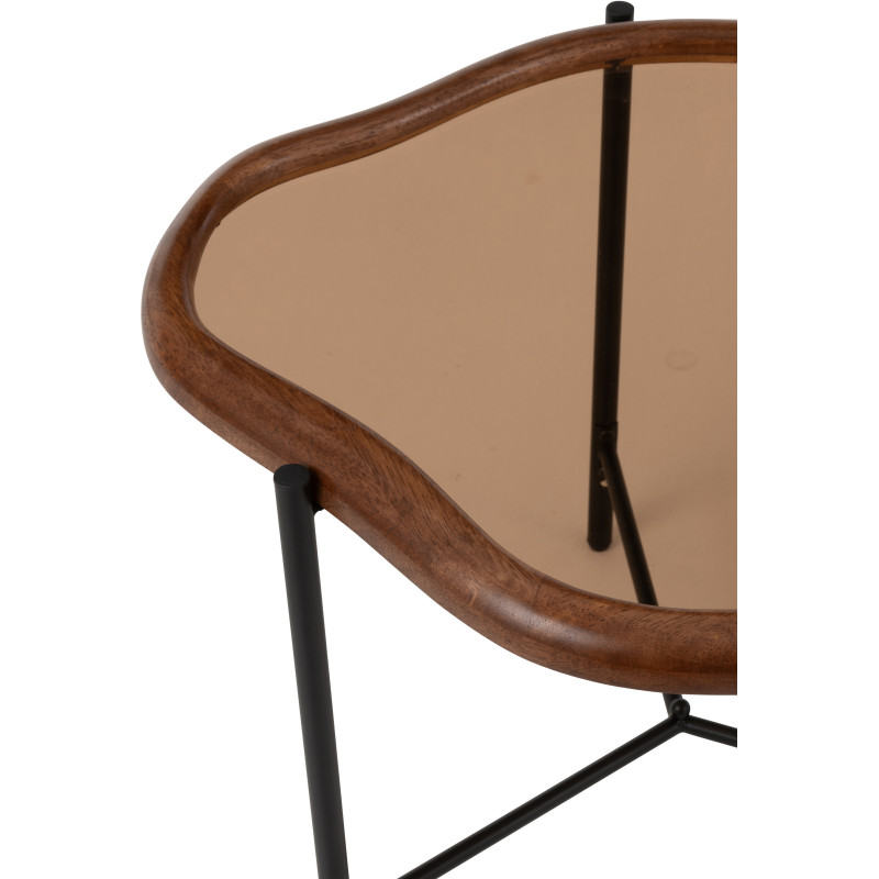 Table basse moderne Organique 64 cm en Bois Marron Verre Ambré Métal Noir Zir - 6