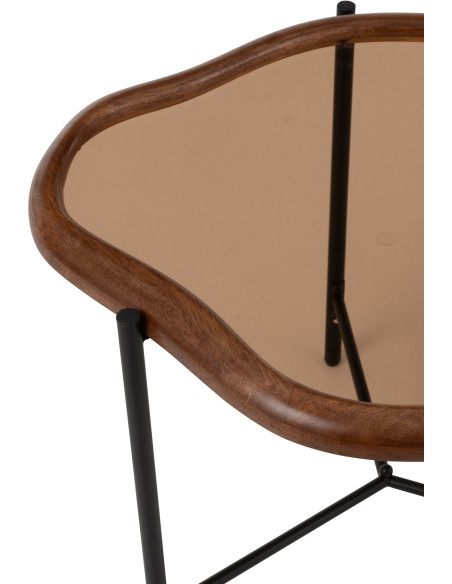 Table basse moderne Organique 64 cm en Bois Marron Verre Ambré Métal Noir Zir - 6