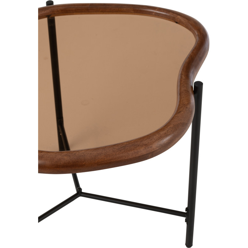 Table basse moderne Organique 64 cm en Bois Marron Verre Ambré Métal Noir Zir - 7