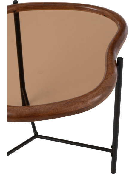 Table basse moderne Organique 64 cm en Bois Marron Verre Ambré Métal Noir Zir - 7
