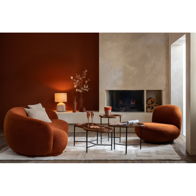 Grande Table basse moderne Organique en Bois Marron Verre Ambré Métal Noir Zir - 2