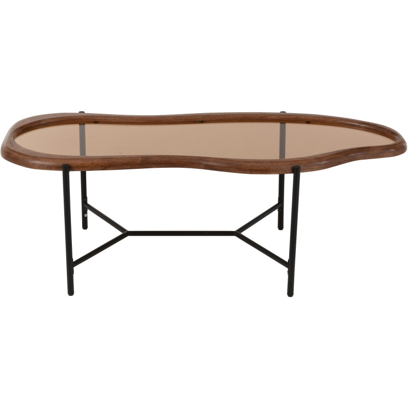 Grande Table basse moderne Organique en Bois Marron Verre Ambré Métal Noir Zir - 3