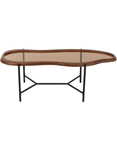 Grande Table basse moderne Organique en Bois Marron Verre Ambré Métal Noir Zir - 3