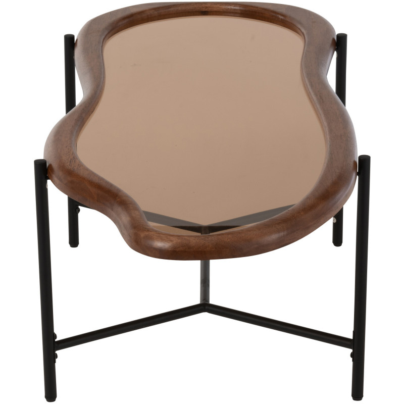 Grande Table basse moderne Organique en Bois Marron Verre Ambré Métal Noir Zir - 4