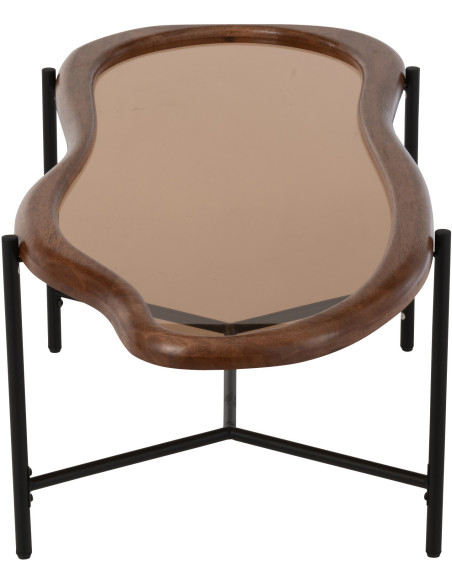 Grande Table basse moderne Organique en Bois Marron Verre Ambré Métal Noir Zir - 4