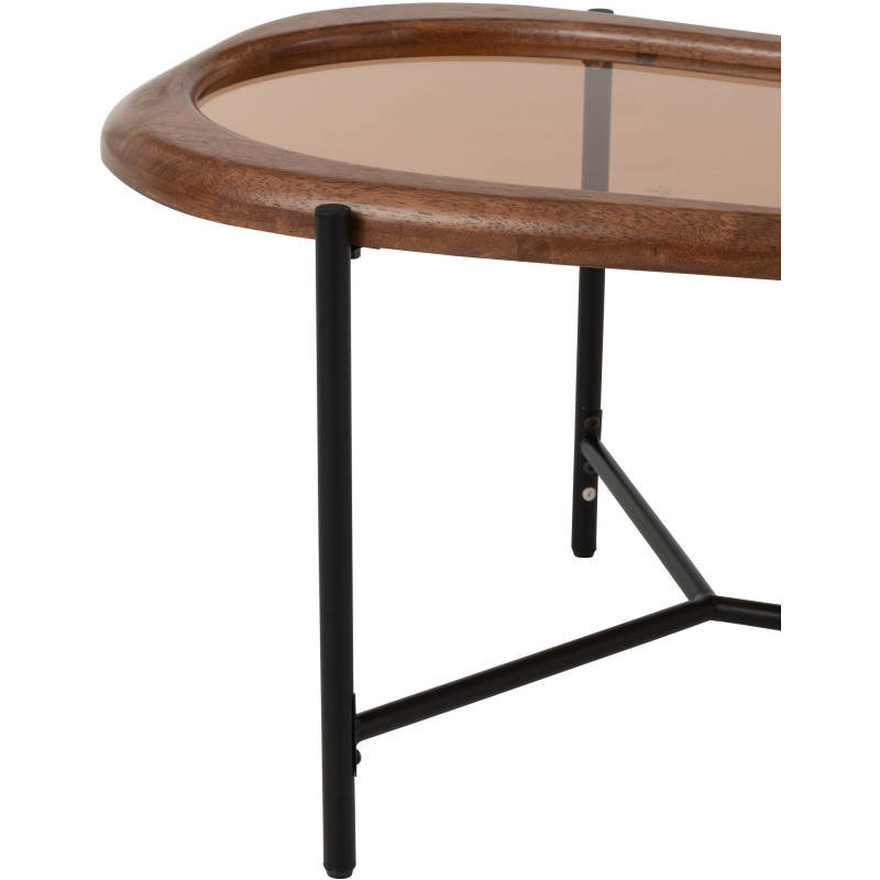 Grande Table basse moderne Organique en Bois Marron Verre Ambré Métal Noir Zir - 5