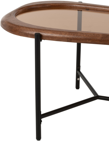 Grande Table basse moderne Organique en Bois Marron Verre Ambré Métal Noir Zir - 5